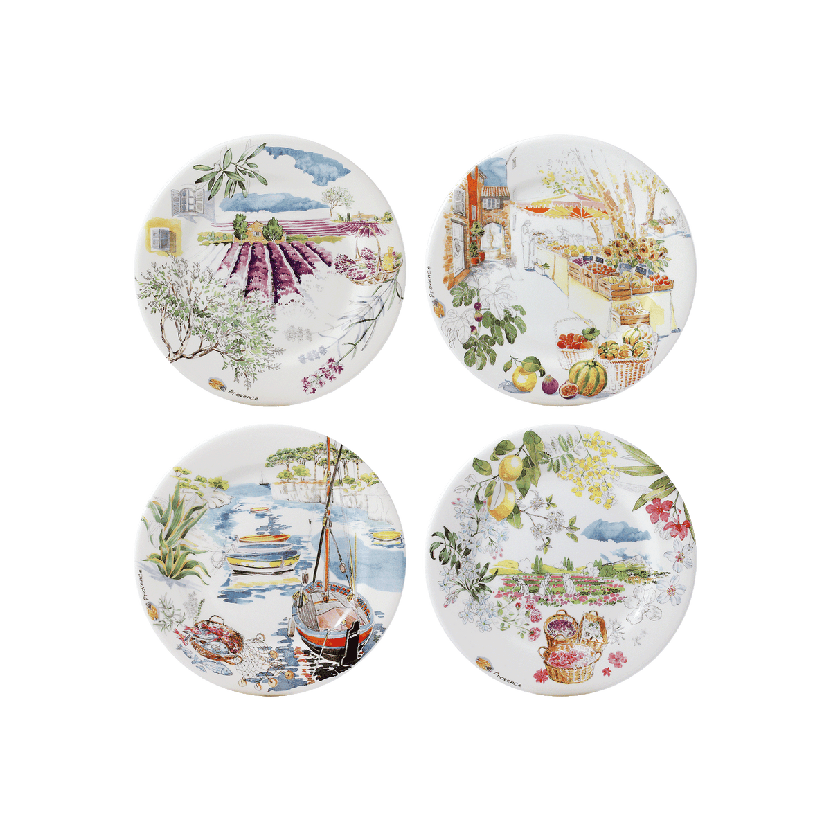 【人気】Gien フランス　ジアン窯　プロヴァンス Provence 4枚セット Assiettes-dessert-assorties-