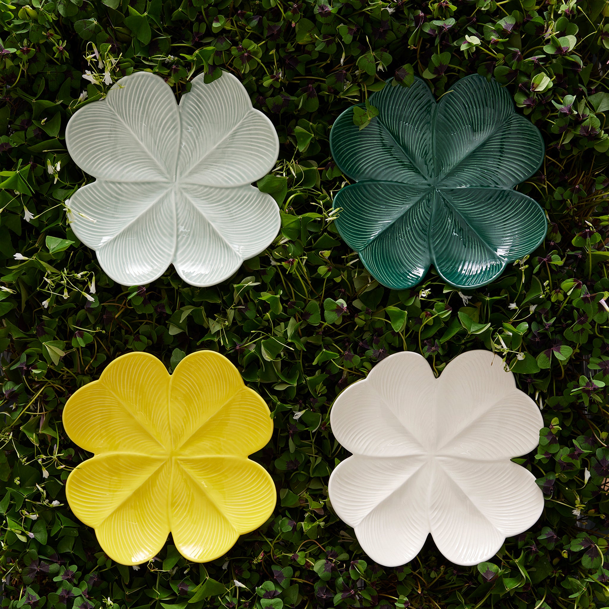 Set of 4 dinner plates Fleurs - Les Dépareillées green