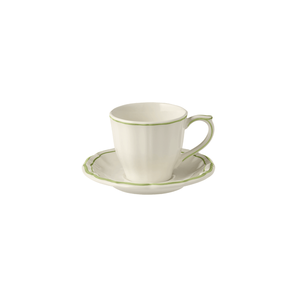 Set of 2 US tea cups & saucers - Filet Green – FAÏENCERIE DE GIEN