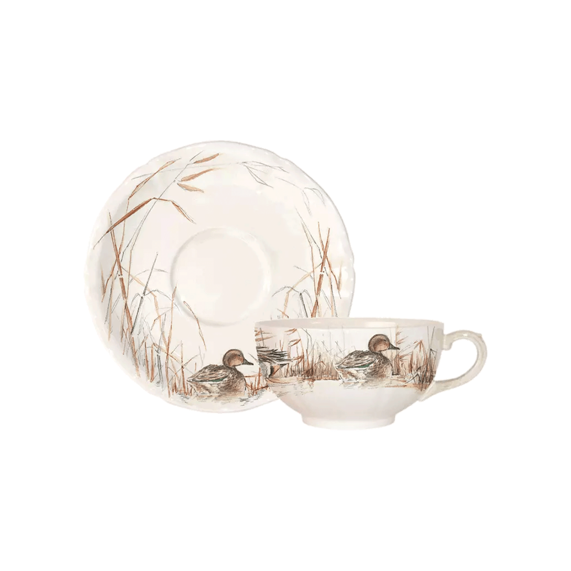 GIEN FAIENCE OISEAUX de Paradis 2 tasses à déjeuner et sous tasses