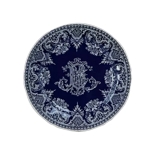 Coffret de 4 assiettes dessert monogramme - Les dépareillées bleu