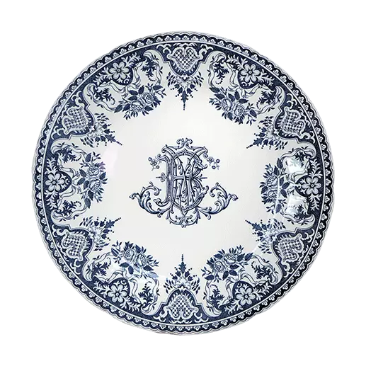 Coffret de 4 assiettes plates monogramme - Les dépareillées bleu