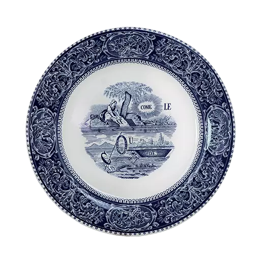 Coffret de 4 assiettes plates rébus - Les dépareillées bleu