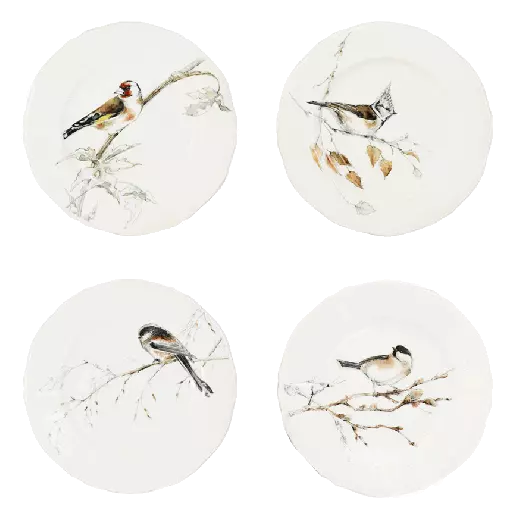Coffret de 4 assiettes canapés assorties - Les oiseaux de la forêt