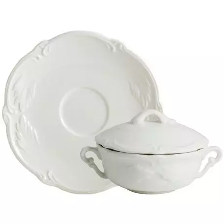 Coffret de 2 tasses à bouillon couverte avec soucoupes - Rocaille blanc 