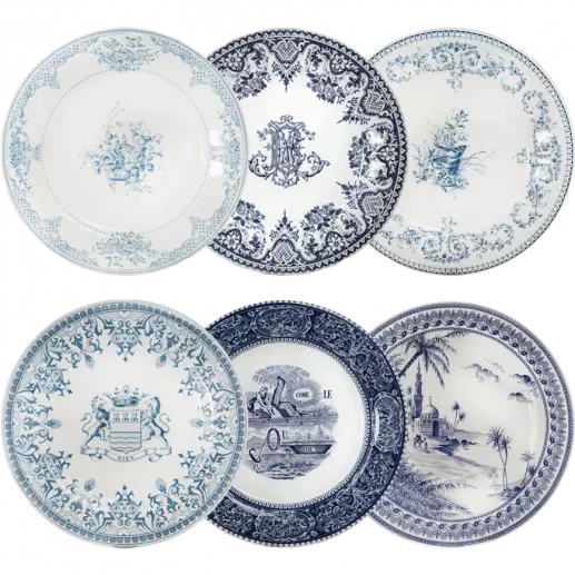 6 assiettes extra Les Dépareillées Bleues