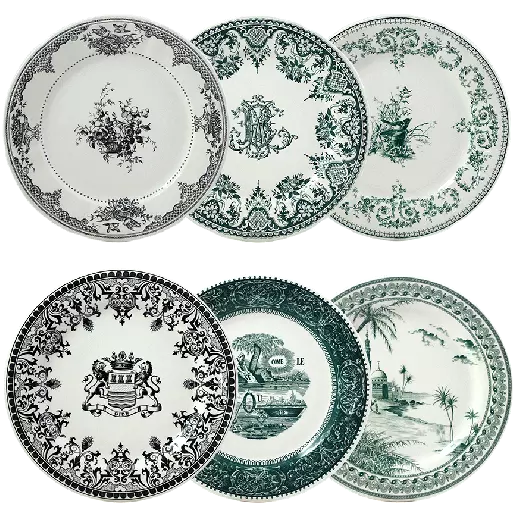 6 assiettes plates assorties - Les Dépareillées - Faïencerie de Gien