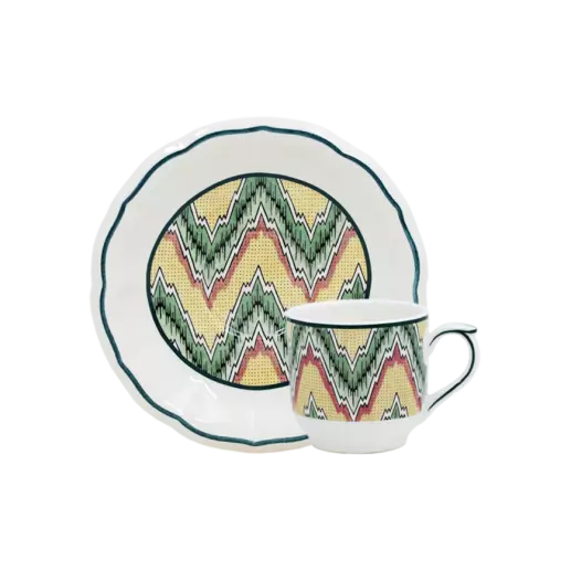 Coffret 2 tasses et soucoupes à café - Dominoté - 8,5 cl. Ø 14 cm