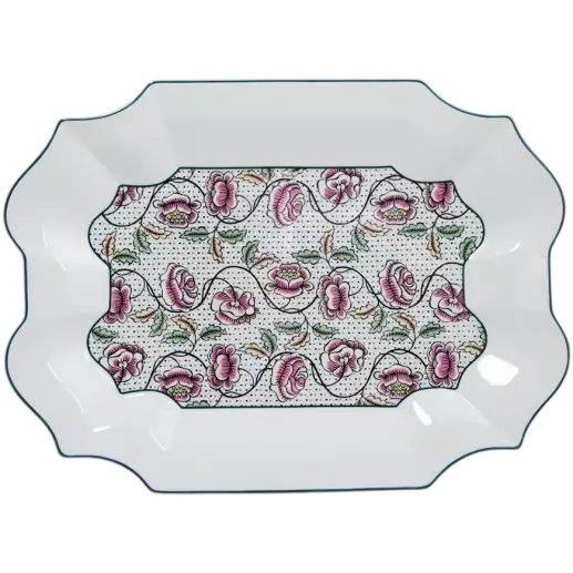 Plat de service roses - Dominoté - 45 x 36 cm