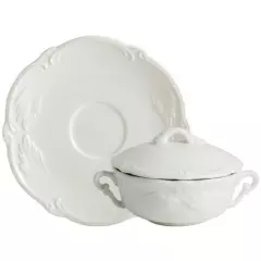Coffret de 2 tasses à bouillon couverte avec soucoupes - Rocaille blanc 