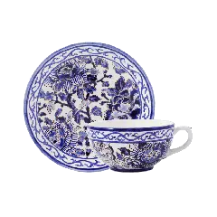 Tasse et soucoupe à déjeuner - Pivoines bleues