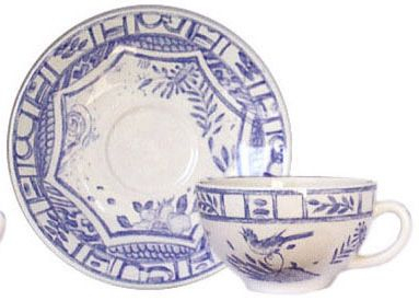 Box of 2 breackfast cups & saucers - Oiseau bleu