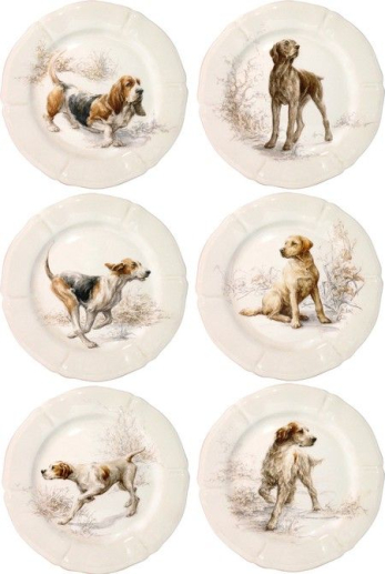 Assorted Dessert Plates, Dogs - set  of 6