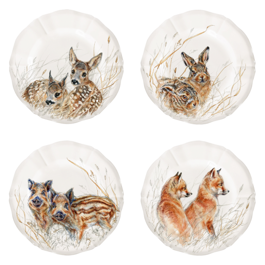 Set of 4 canape plates assorted, Wildlife Young