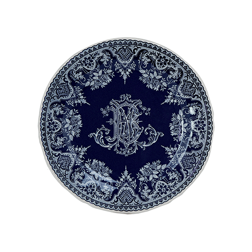Coffret de 4 assiettes dessert monogramme - Les dépareillées bleu