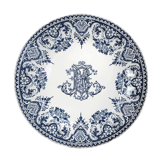 Coffret de 4 assiettes plates monogramme - Les dépareillées bleu