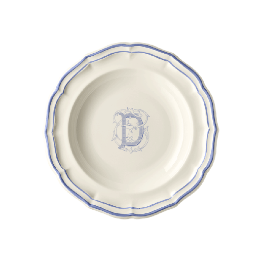 Assiette creuse D - Filet Bleu Monogrammé