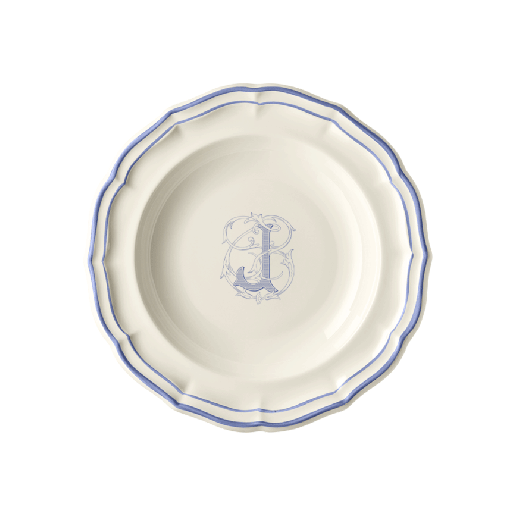 Assiette creuse J - Filet Bleu Monogrammé