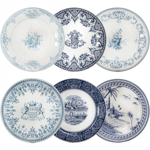 6 assiettes extra Les Dépareillées Bleues