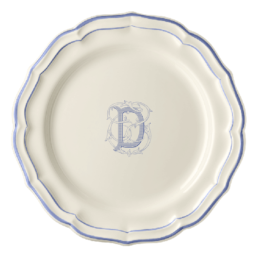 Assiette plate D - Filet Bleu Monogrammé
