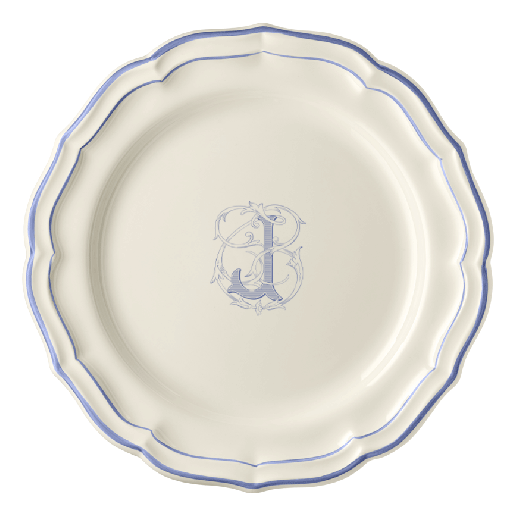Assiette plate J - Filet Bleu Monogrammé