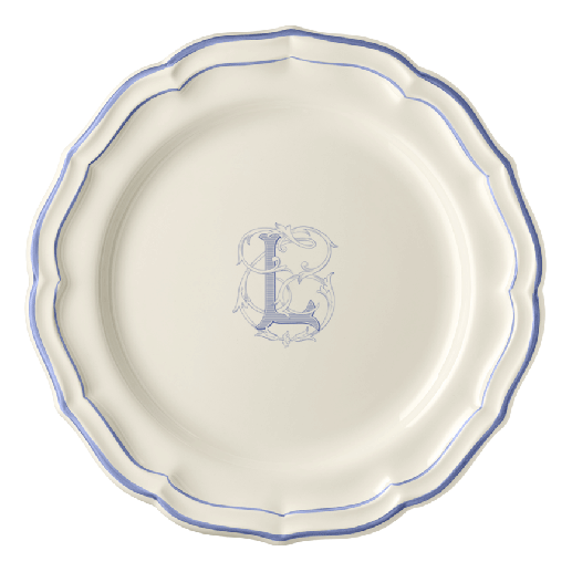 Assiette plate L - Filet Bleu Monogrammé