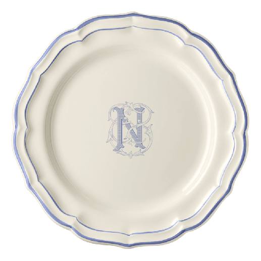 Assiette plate N - Filet Bleu Monogrammé