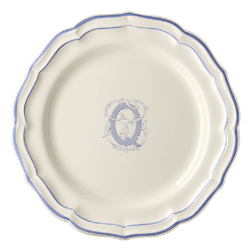 Assiette plate Q - Filet Bleu Monogrammé
