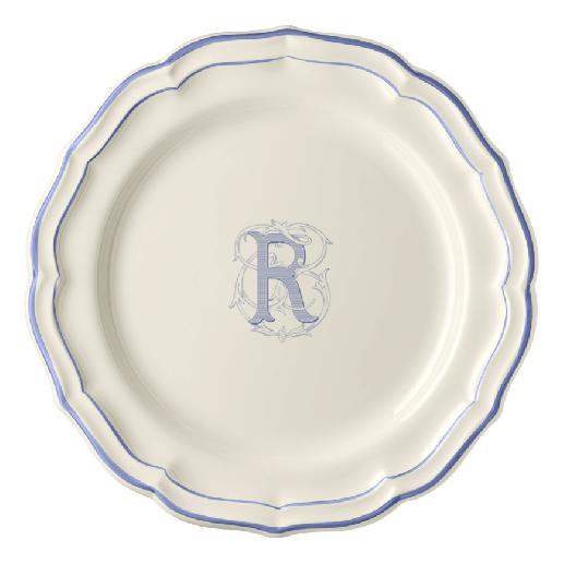 Assiette plate R - Filet Bleu Monogrammé