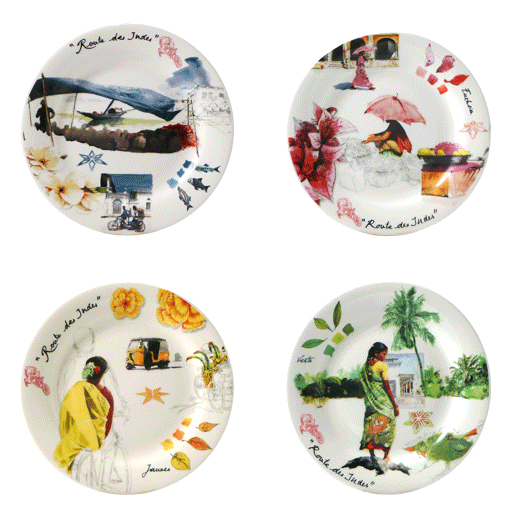 Coffret de 4 assiettes canapés assorties - Route des Indes 