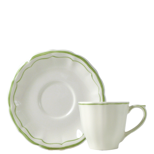 Box of 2 US tea cups & saucers - Filet Green