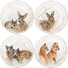 Set of 4 dessert plates assorted, Wildlife Young