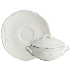 Coffret de 2 tasses à bouillon couverte avec soucoupes - Rocaille blanc 